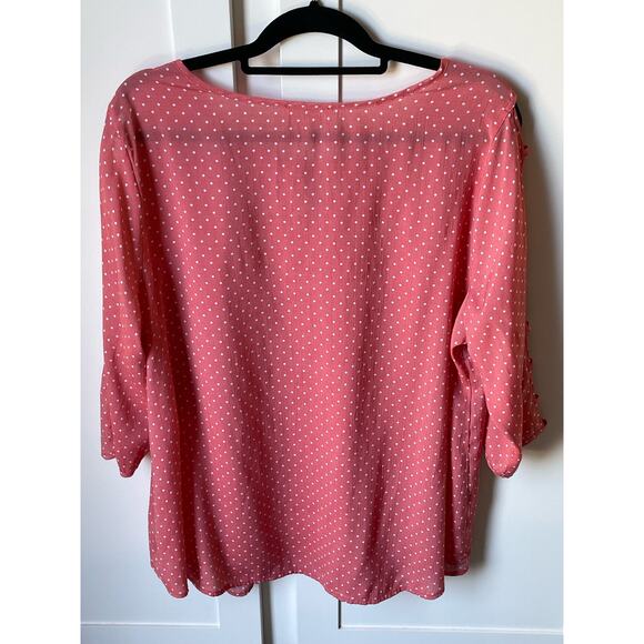 COMO BLU women's Caged 3/4 sleeve peasant top, Coral Dot 2X Polka dots - Picture 2 of 8